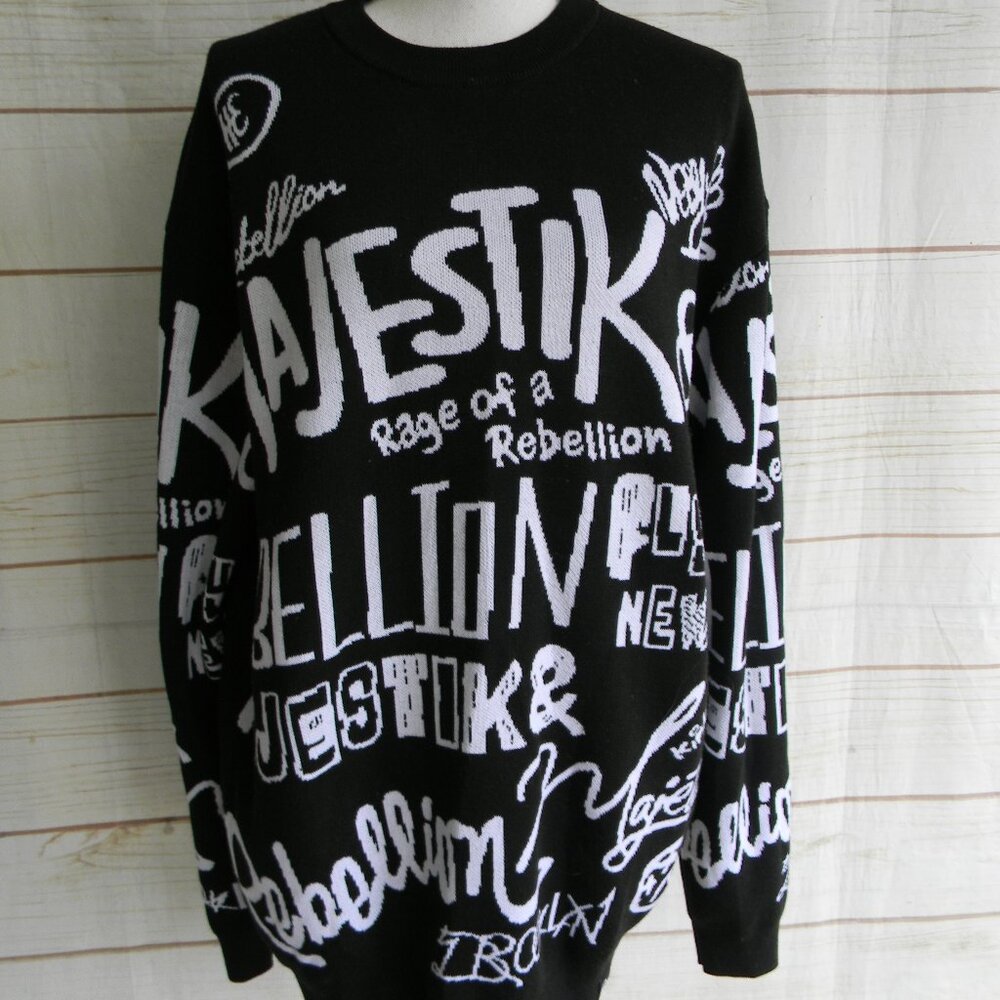 MAJESTIK DESIGNED IN NEW YORK BLACK/WHITE GRAPHIC MEN'S SWEATER SZ 2XL